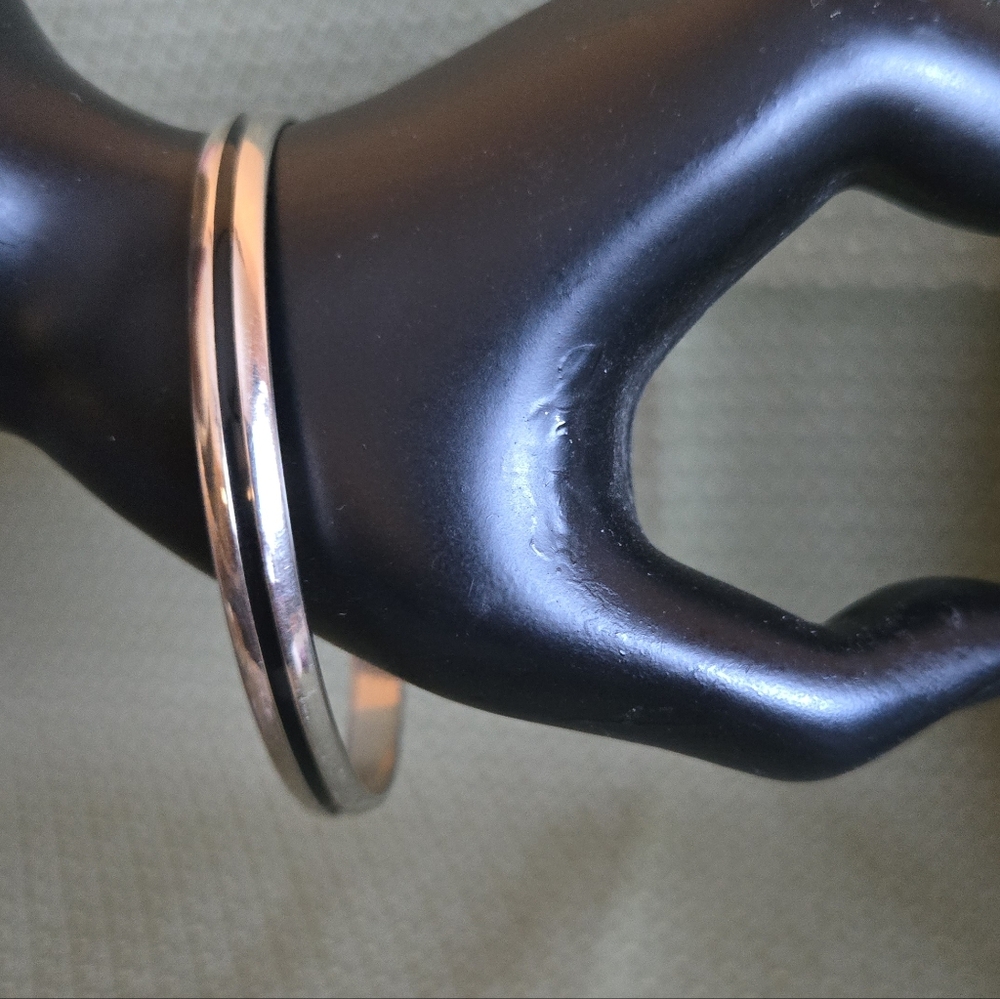 Silver With Black Stripe Bangle Bracelet